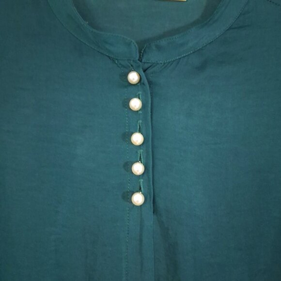 INWEAR Poet Sleeve Blouse Romantic Teal Green Puffy Faux Pearl Dreamy Moody 14 - Picture 5 of 13